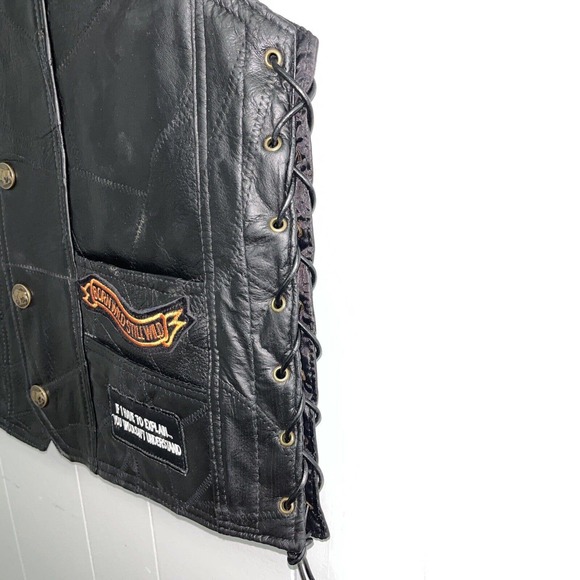 Diamond Plate Buffalo Leather Retro Black Biker Patch Motorcycle Vest Mens Sz L - Picture 8 of 16